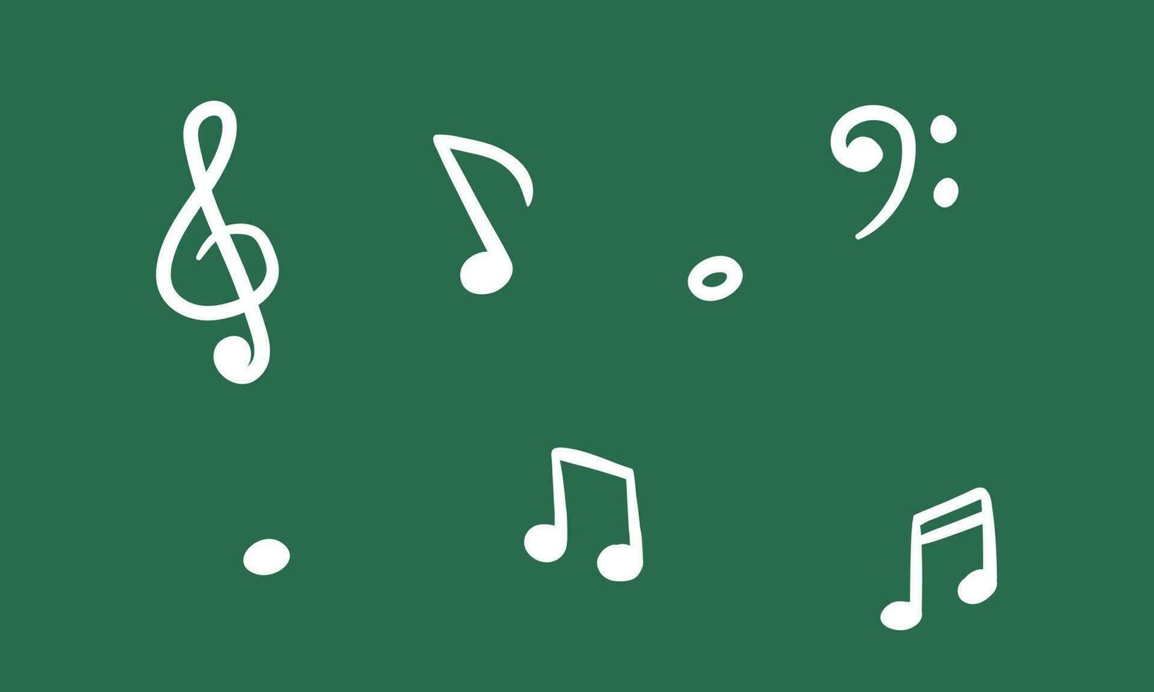 Musical Notationen Hand gezeichnet Vektor Satz. verdreifachen Notenschlüssel, Bass Notenschlüssel, achte Notiz, gestrahlt Hinweis Clip Art Karikatur Stil. Musical Anmerkungen, Musical Symbole Vektor Design auf Tafel oder Tafel