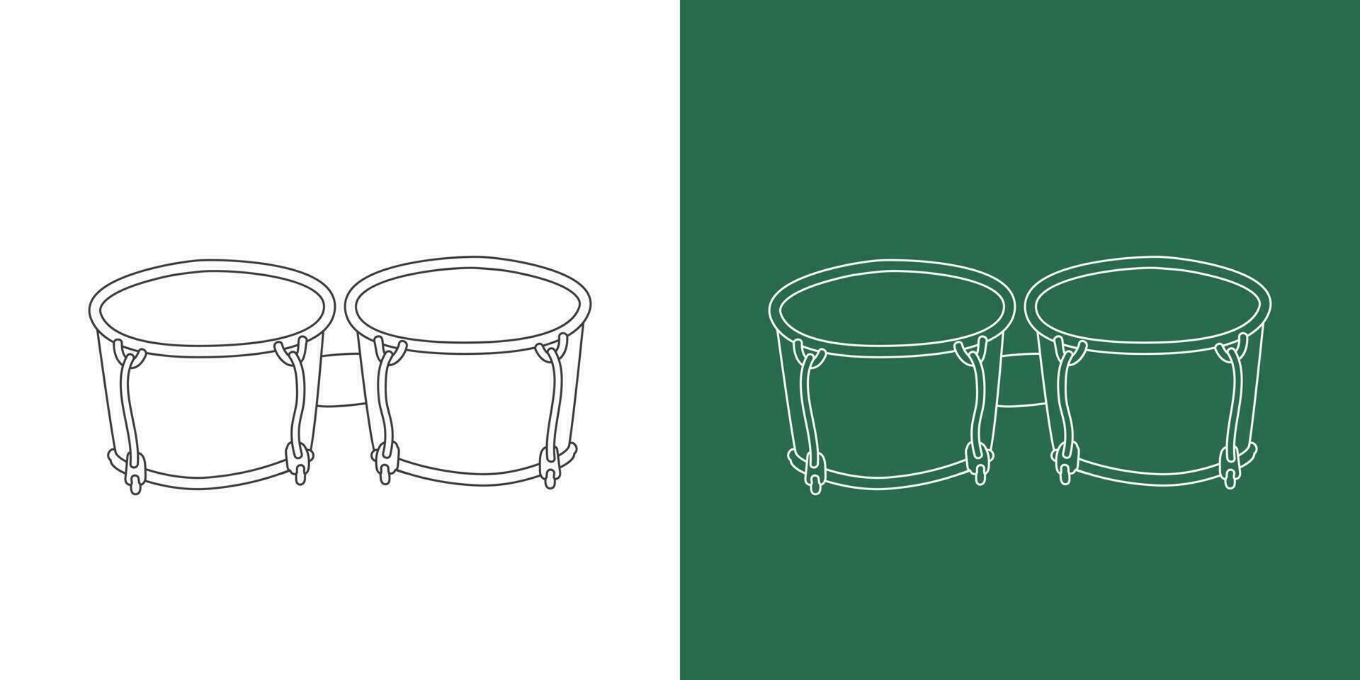 bongo trumma linje teckning tecknad serie stil. percussion instrument bongo trumma ClipArt teckning i linjär stil isolerat på vit och svarta tavlan bakgrund. musikalisk instrument ClipArt begrepp, vektor design