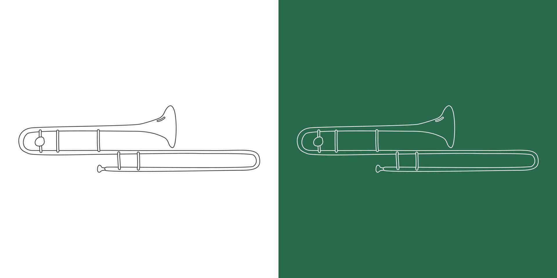 trombon linje teckning tecknad serie stil. mässing instrument trombon ClipArt teckning i linjär stil isolerat på vit och svarta tavlan bakgrund. musikalisk vind instrument ClipArt begrepp, vektor design