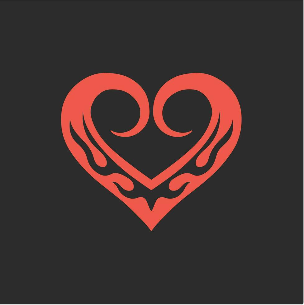 rot flammend Liebe Symbol Logo auf schwarz Hintergrund. Stammes- Abziehbild Schablone tätowieren Design. eben Vektor Illustration.