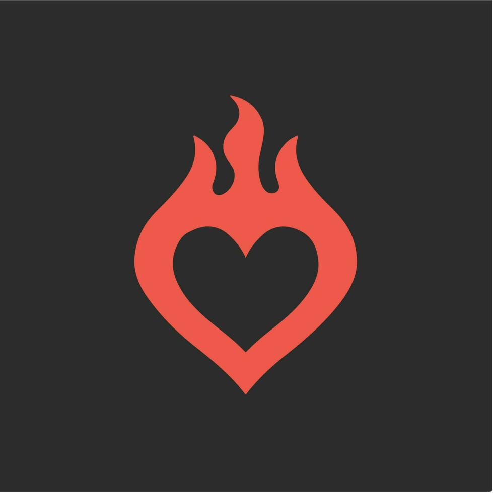 rot flammend Liebe Symbol Logo auf schwarz Hintergrund. Stammes- Abziehbild Schablone tätowieren Design. eben Vektor Illustration.