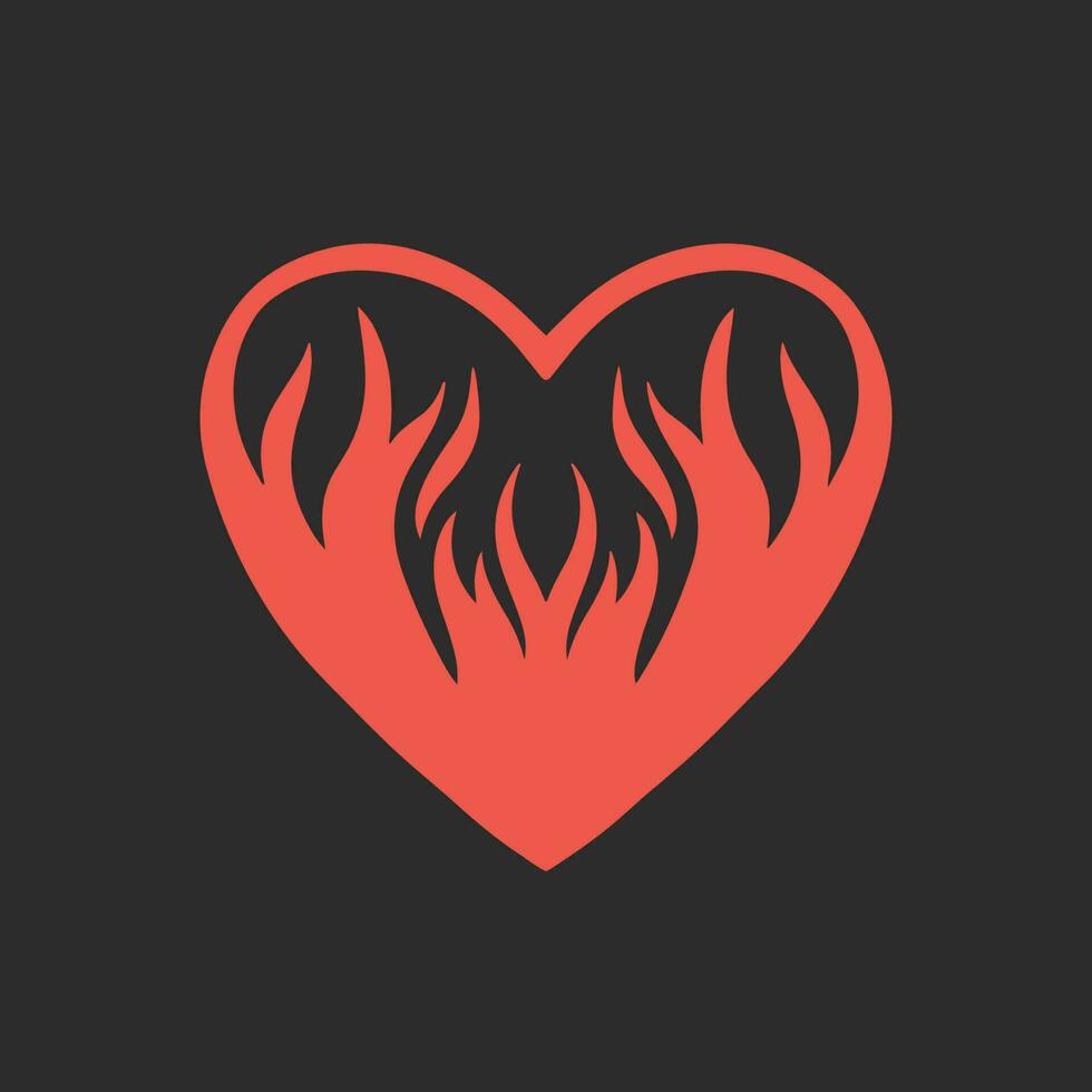 rot flammend Liebe Symbol Logo auf schwarz Hintergrund. Stammes- Abziehbild Schablone tätowieren Design. eben Vektor Illustration.