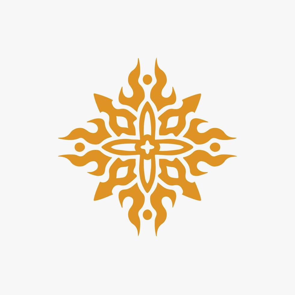 Gold Mandala Stammes- Sonne Symbol Logo auf Weiß Hintergrund. Schablone Abziehbild tätowieren Design. eben Vektor Illustration.