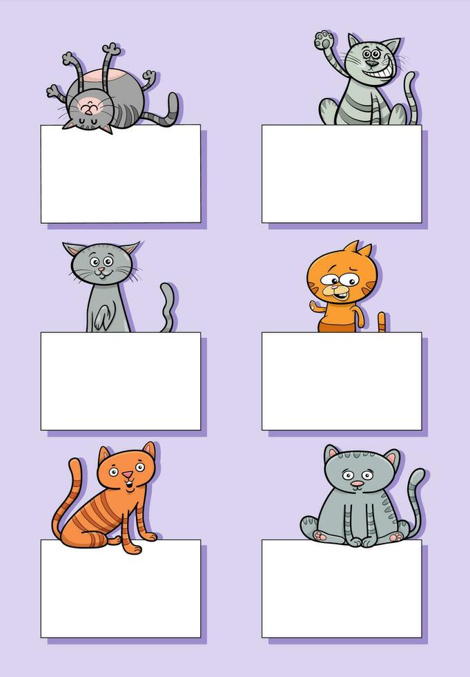 tecknad serie katter och kattungar med kort design uppsättning vektor