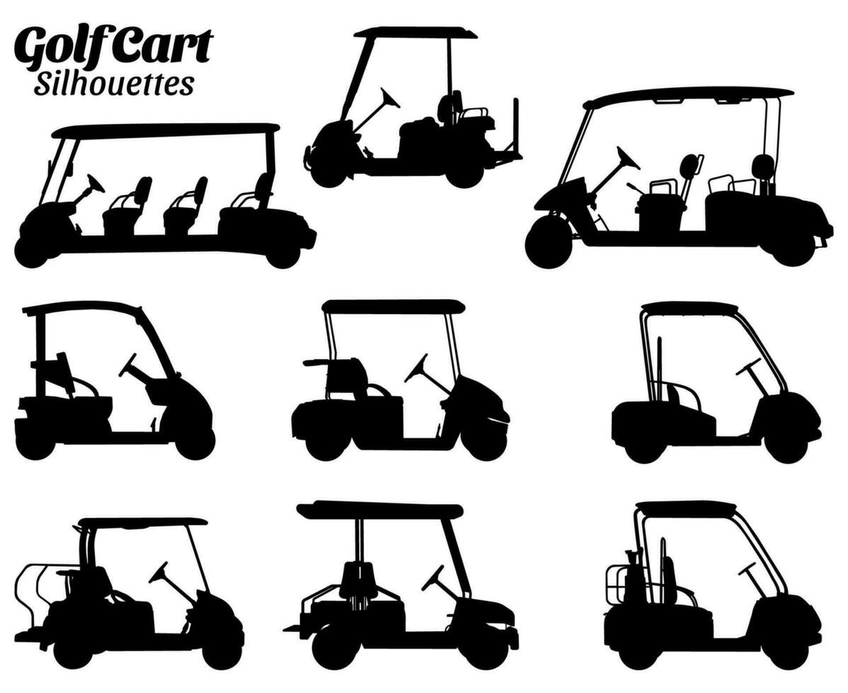 Golf Wagen Silhouetten Vektor Illustration Satz.
