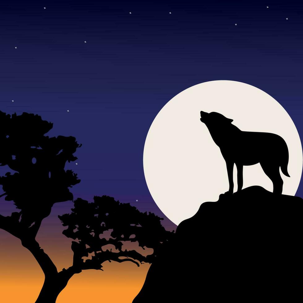 Silhouette Kunst Illustration von ein Wolf Heulen beim Nacht vektor