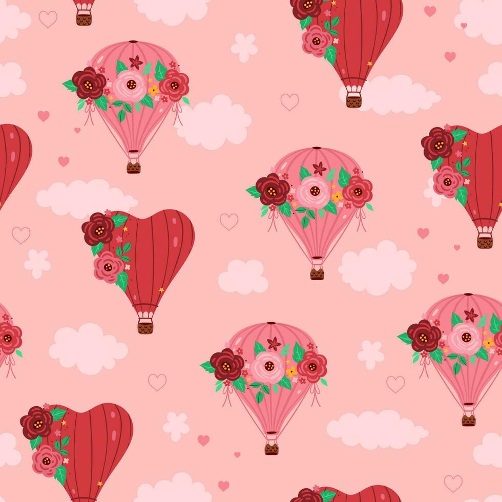 nahtlos Muster mit heiß Luft Luftballons und Blumen. Vektor Grafik.
