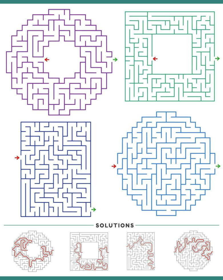 labyrint pussel spel grafer uppsättning med lösningar vektor