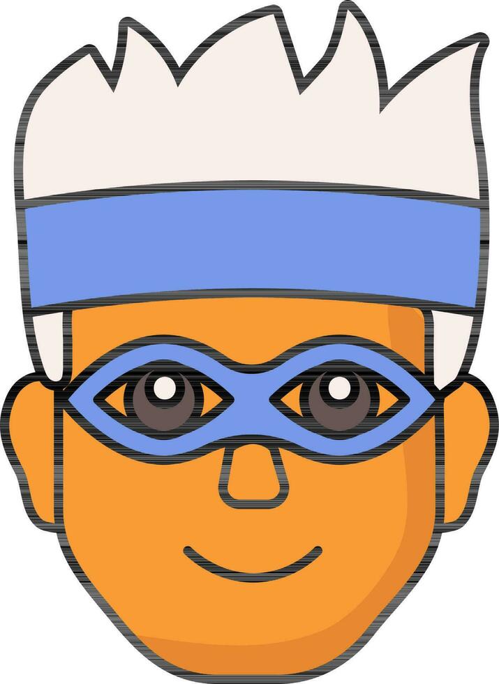 Superheld Auge Maske und Stirnband tragen Mann Gesicht Orange und Blau Symbol. vektor