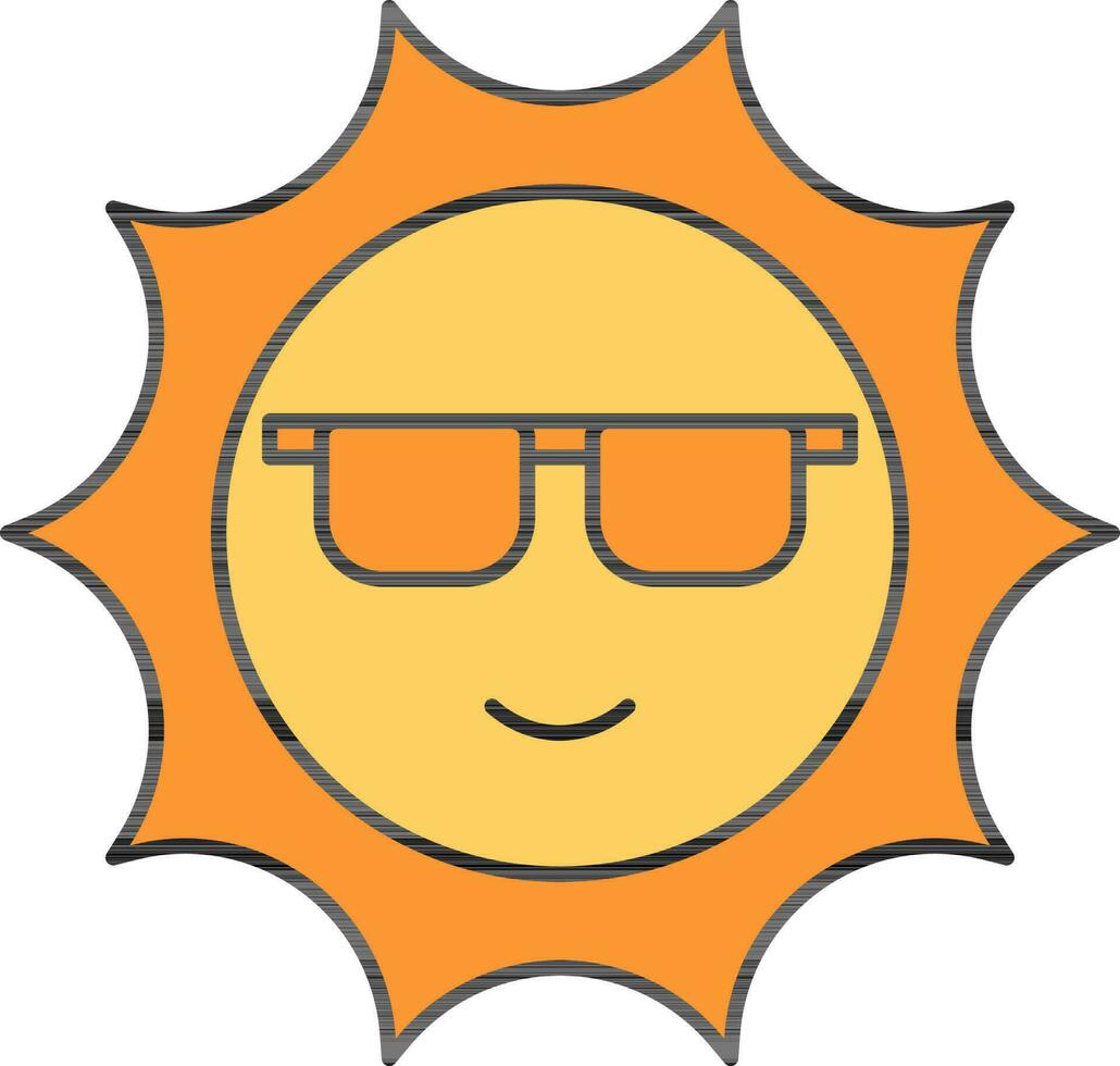 Karikatur Sonne tragen Brille im Gelb und Orange Farbe. vektor