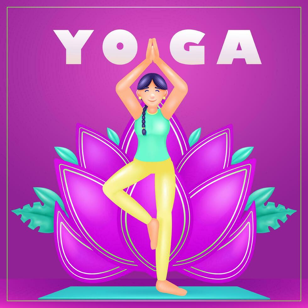jung Frau üben Yoga. physisch und spirituell Übung. 3d Vektor Illustration. geeignet zum Veranstaltungen, Spiritualität und Sport