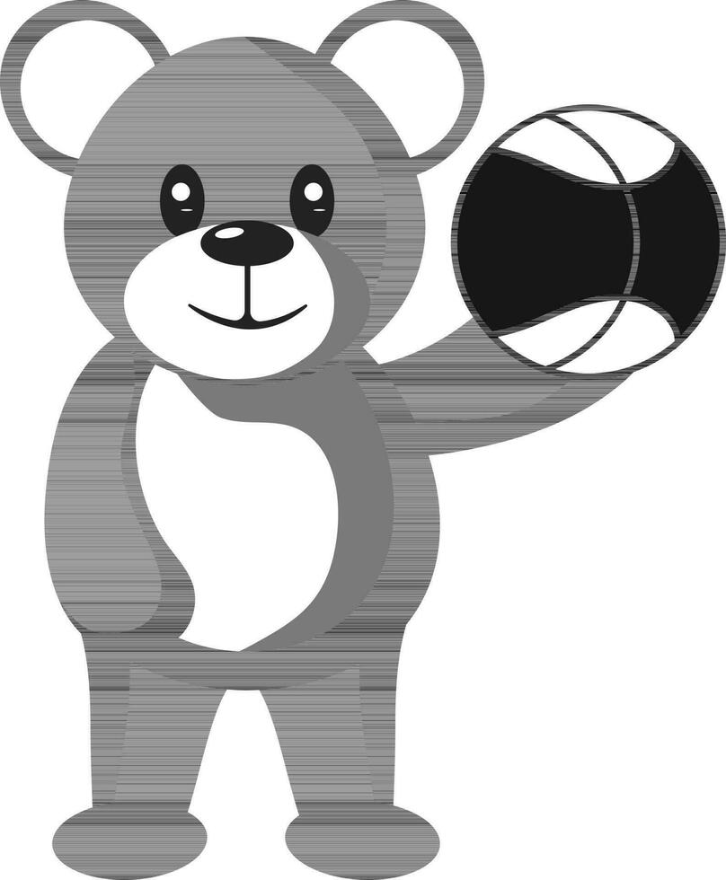 schwarz und Weiß Illustration von Teddy Bär halten Basketball Symbol. vektor