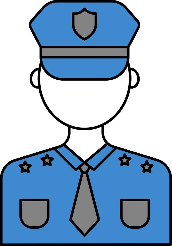 ansiktslös polis ikon i blå och vit Färg. vektor