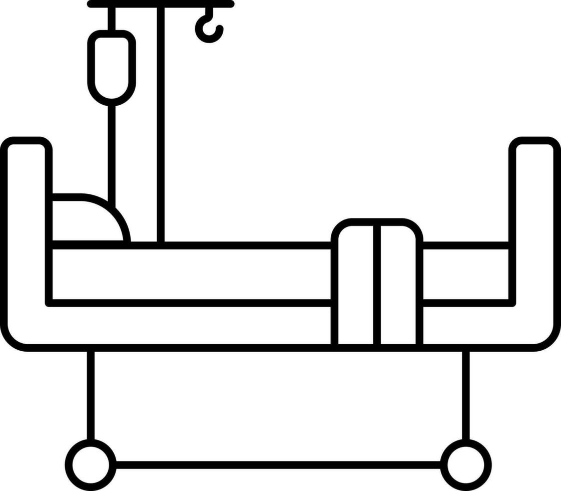 iv Stand mit medizinisch Bett schwarz Linie Kunst Symbol. vektor