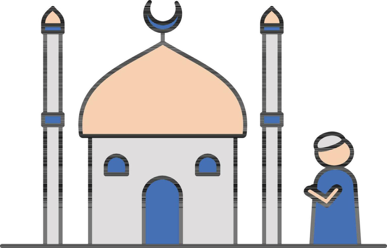 Moschee mit Mann Symbol im Blau und Orange Farbe. vektor