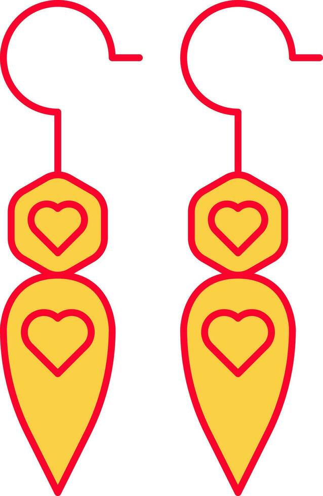 hjärta symbol på sten örhängen gul och röd ikon. vektor