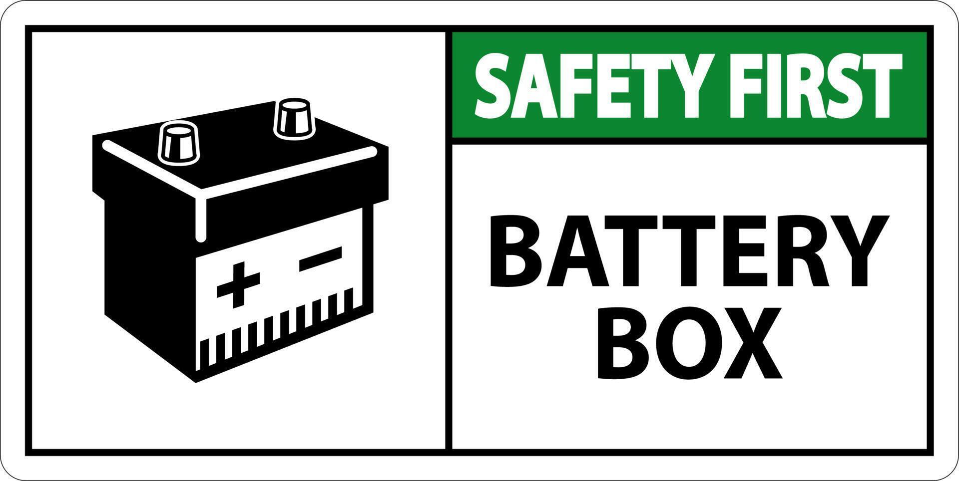 Sicherheit zuerst Batterie Box mit Symbol Zeichen auf Weiß Hintergrund vektor