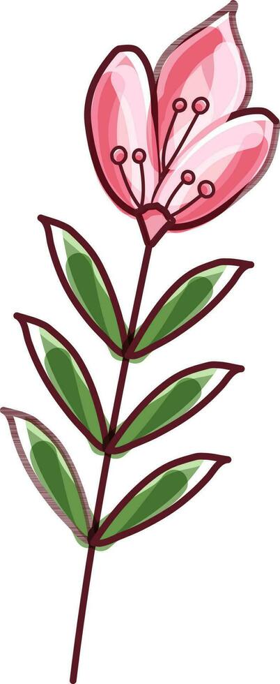 blomma knopp med löv element i rosa och grön Färg. vektor