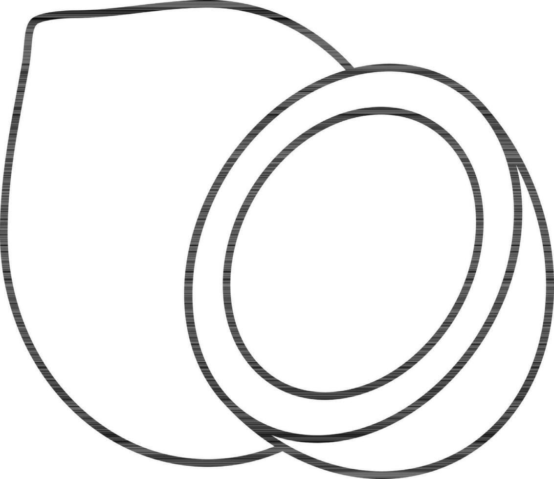 Kokosnuss mit Hälfte Stück Symbol im dünn Linie Kunst. vektor