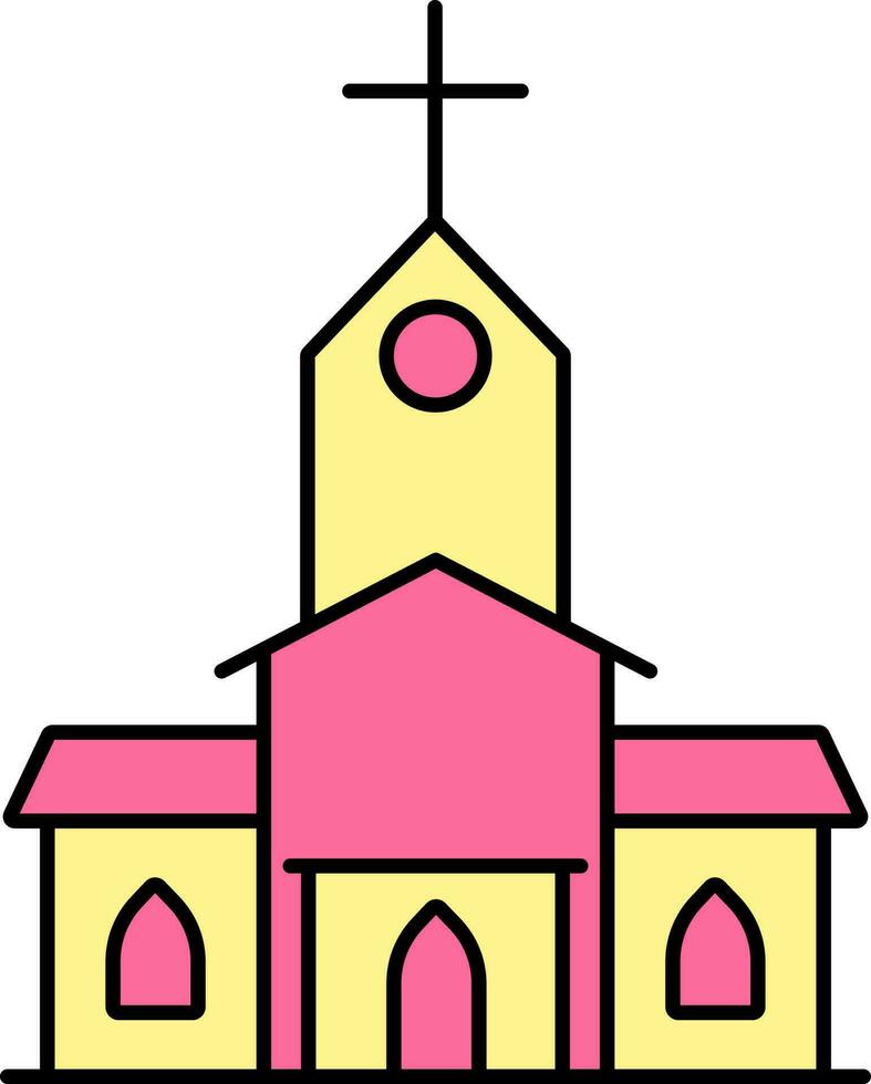 Gelb und Rosa Kirche Gebäude Symbol im eben Stil. vektor