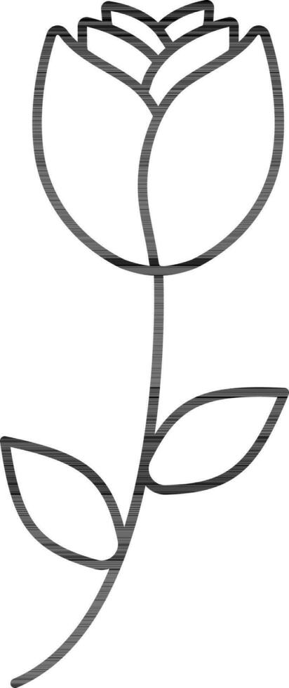 svart stroke reste sig blomma ikon i platt stil. vektor