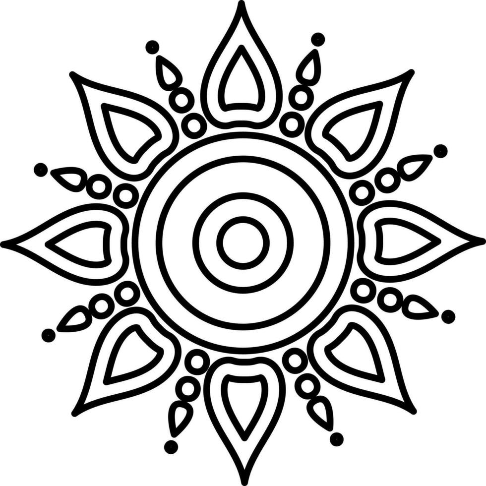 Rangoli oder Mandala Symbol im schwarz Linie Kunst. vektor