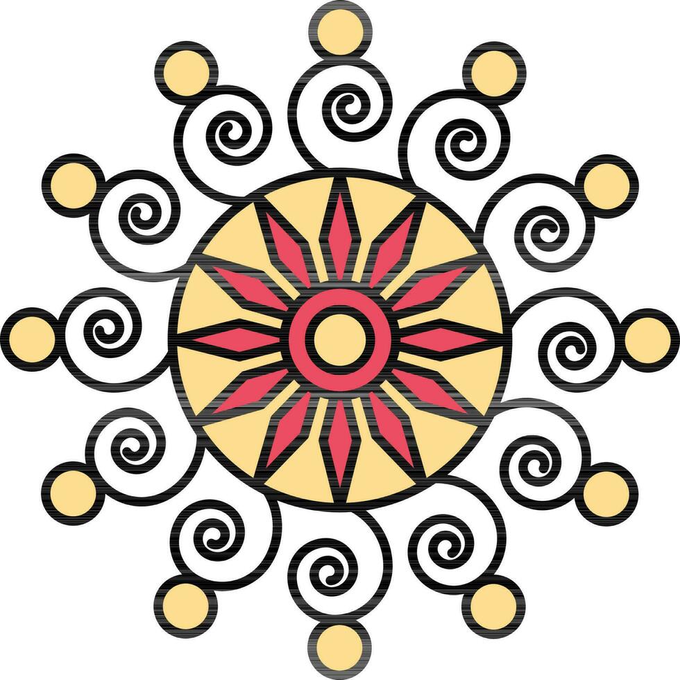 lockig Mandala Blume Gelb und rot Symbol oder Symbol. vektor