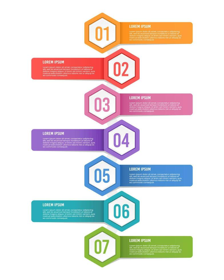 Infografiken 7 Optionen oder Schritte. Arbeitsablauf Grundrisse, Diagramme, Nummer Optionen, und Netz Design. Vektor Illustration.