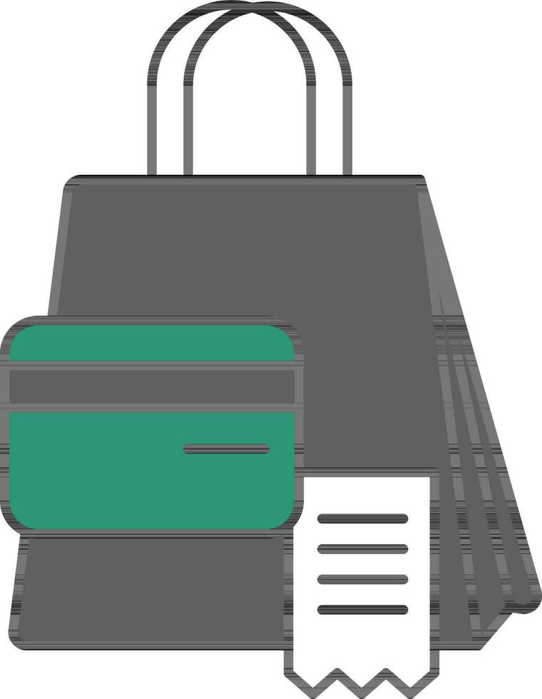 handla väska med betalning kort och räkningen grå och grön ikon eller symbol. vektor