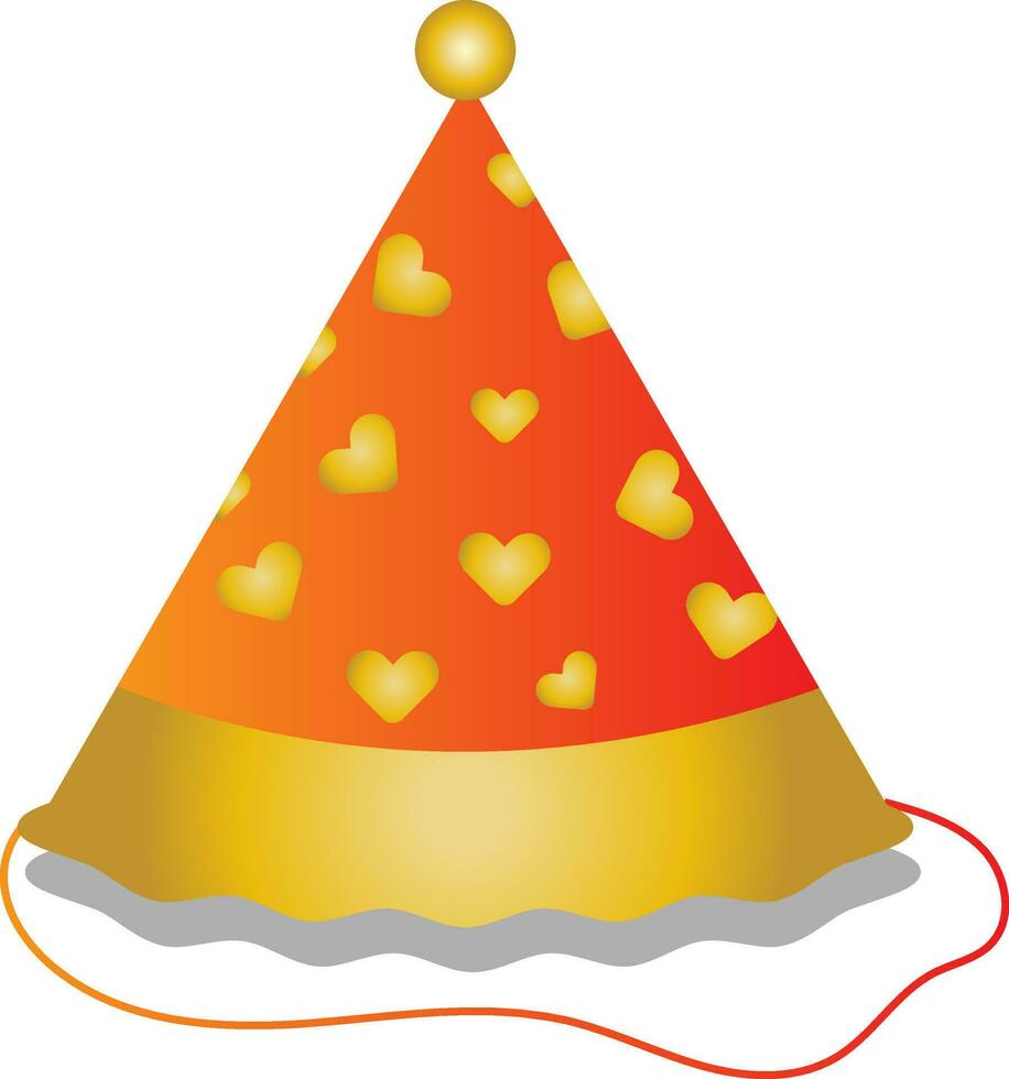Herzen Party Hut eben Symbol im golden und Orange Farbe. vektor
