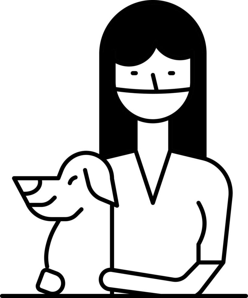 kvinna ha på sig mask med hund ikon i svart och vit Färg. vektor