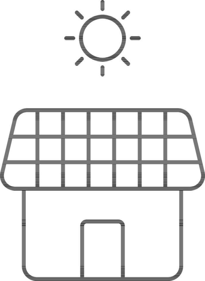 Solar- Panel Haus mit Sonne Linie Kunst. vektor