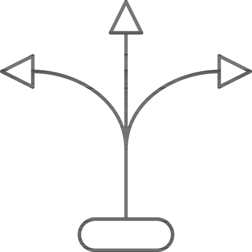 drei Richtung Weg Symbol im schwarz Umriss. vektor