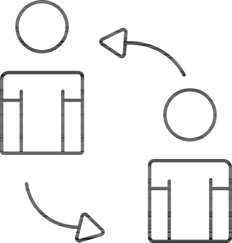 två människor utbyta ikon i svart linje konst. vektor