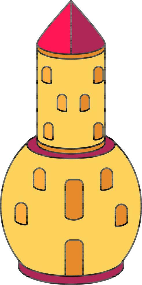 Rosa und Gelb Farbe Schloss Turm Symbol im eben Stil. vektor