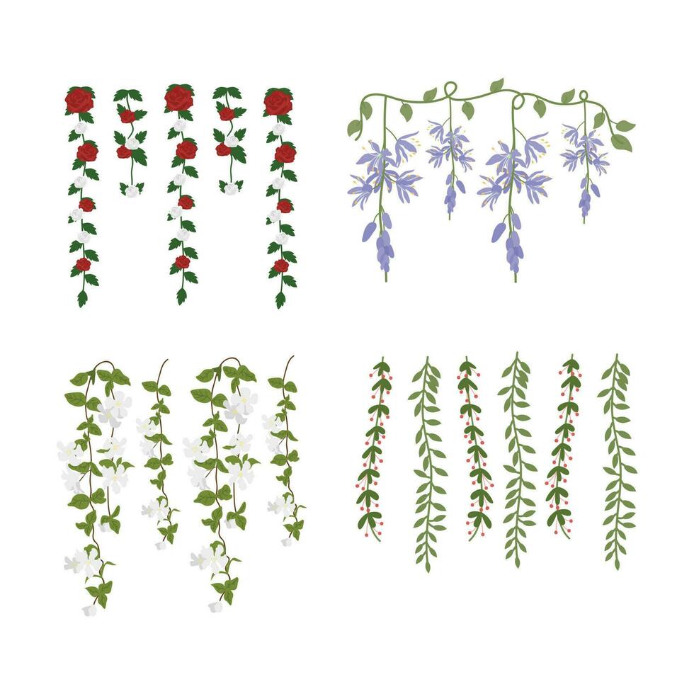baumeln Blume Element. Illustration von Zuhause hängend Blätter von Pflanze Zeichenfolge von Nickel isoliert auf Weiß Hintergrund. vektor