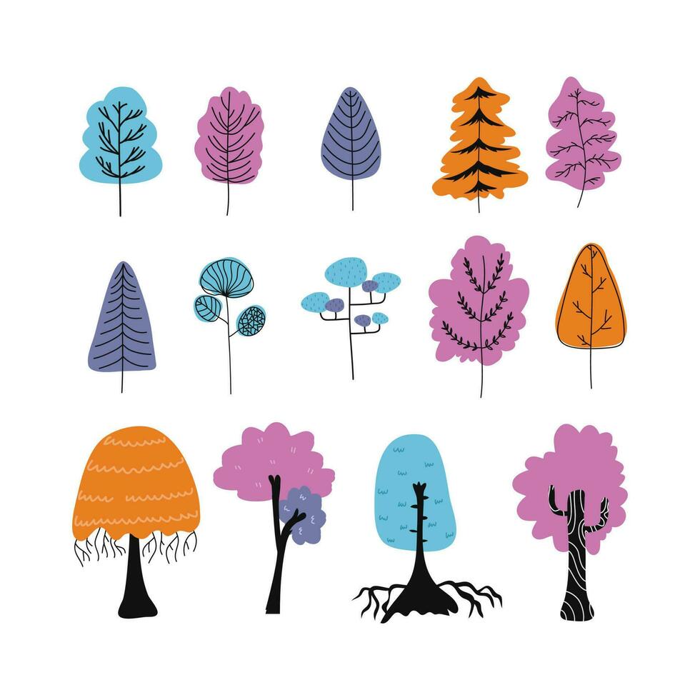 tecknad serie träd isolerat på en vit bakgrund. enkel modern stil. söt växter, skog, vektor platt illustration. sommar, vår träd.