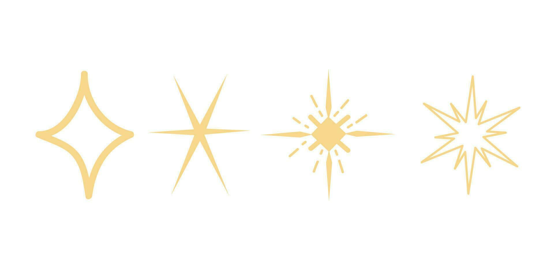 funkelnd bewirken Illustration. Gelb, Gold, Orange funkelt Symbole Vektor. funkeln Symbol. hell Feuerwerk, Dekoration funkeln, glänzend blinken. glühend Licht bewirken Sterne und platzt Sammlung. vektor