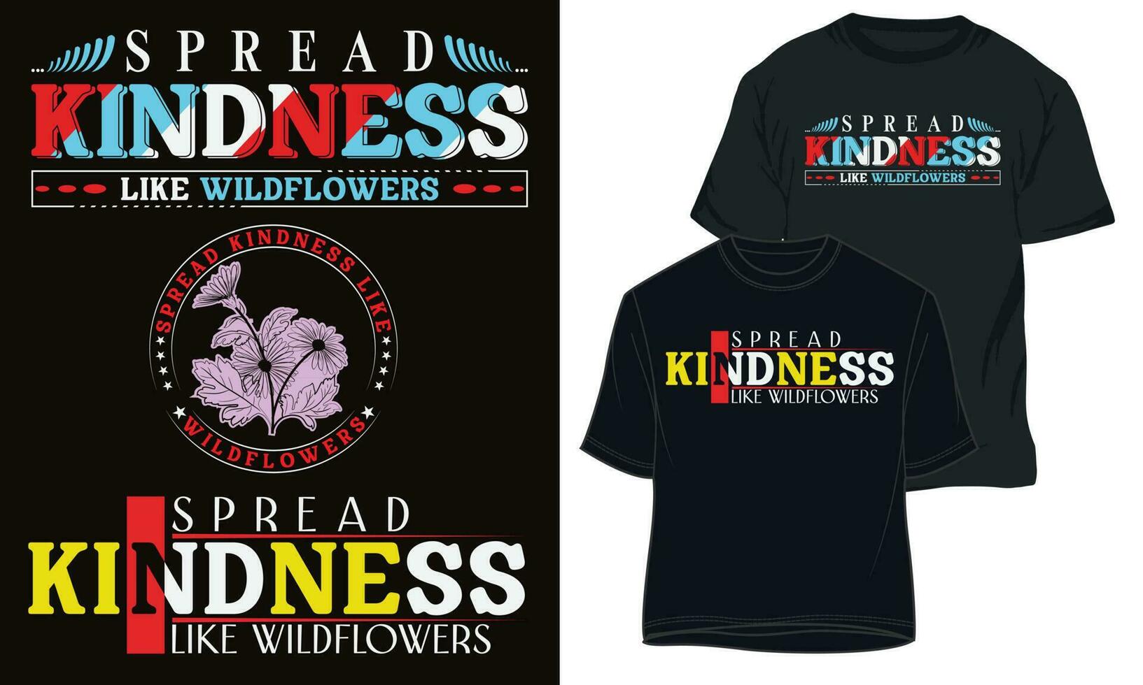 spridning vänlighet tycka om vilda blommor. typografi t-shirt design vektor