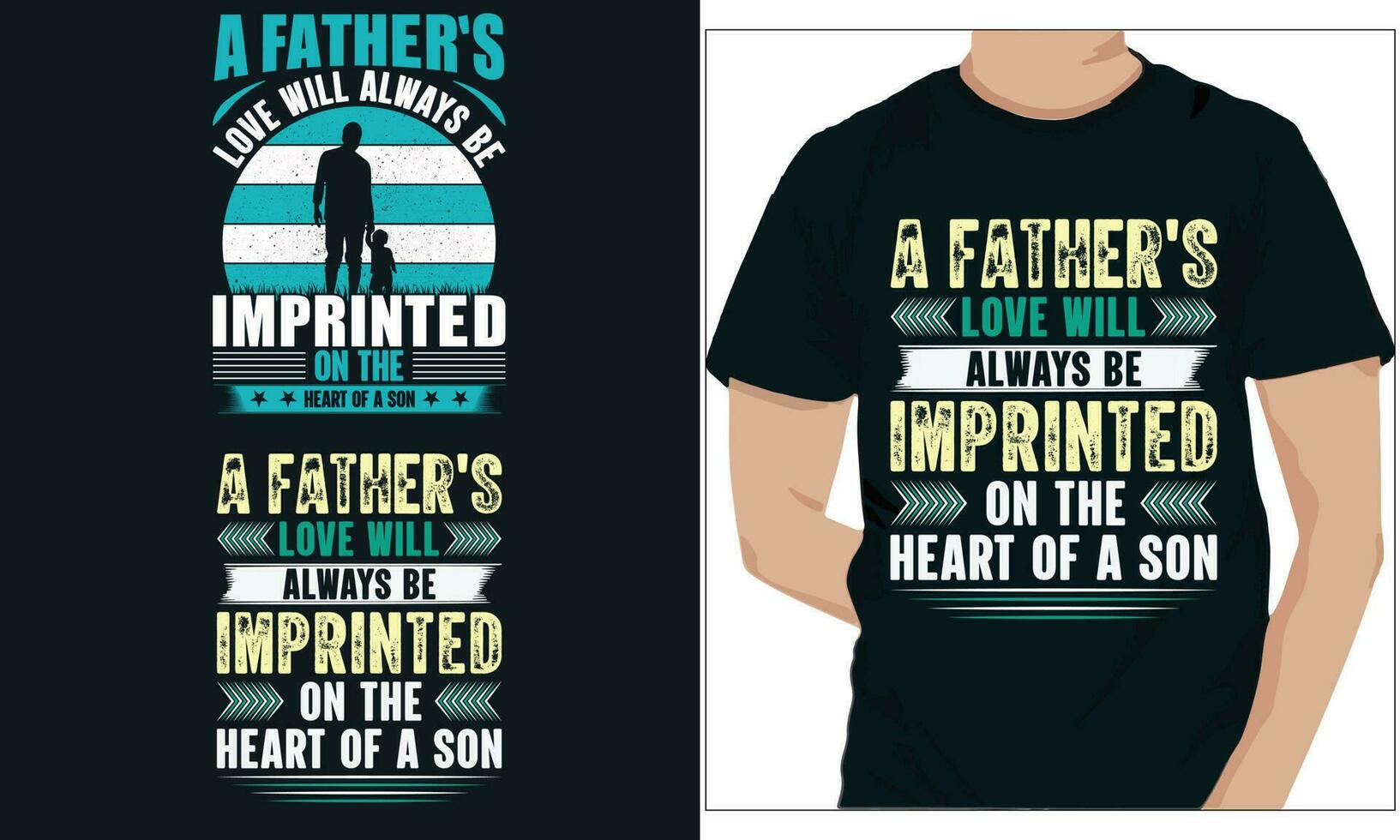 ein Vater s Liebe werden immer Sein aufgedruckt auf das Herz von ein Sohn. Vater Tag T-Shirt Design vektor