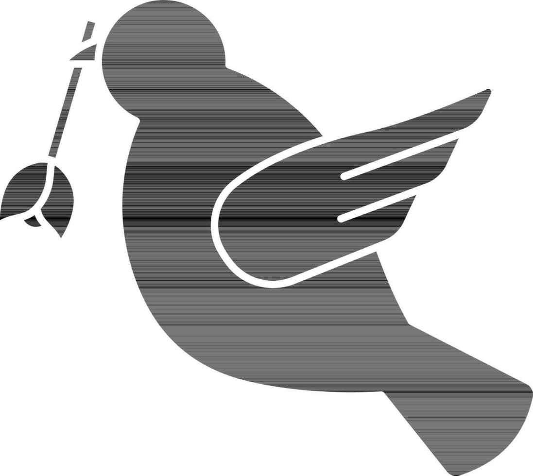 fågel bärande blomma ikon i svart och vit Färg. vektor