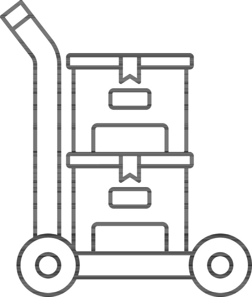 schwarz Linie Kunst Illustration von Handwagen mit Karton Kisten Symbol. vektor