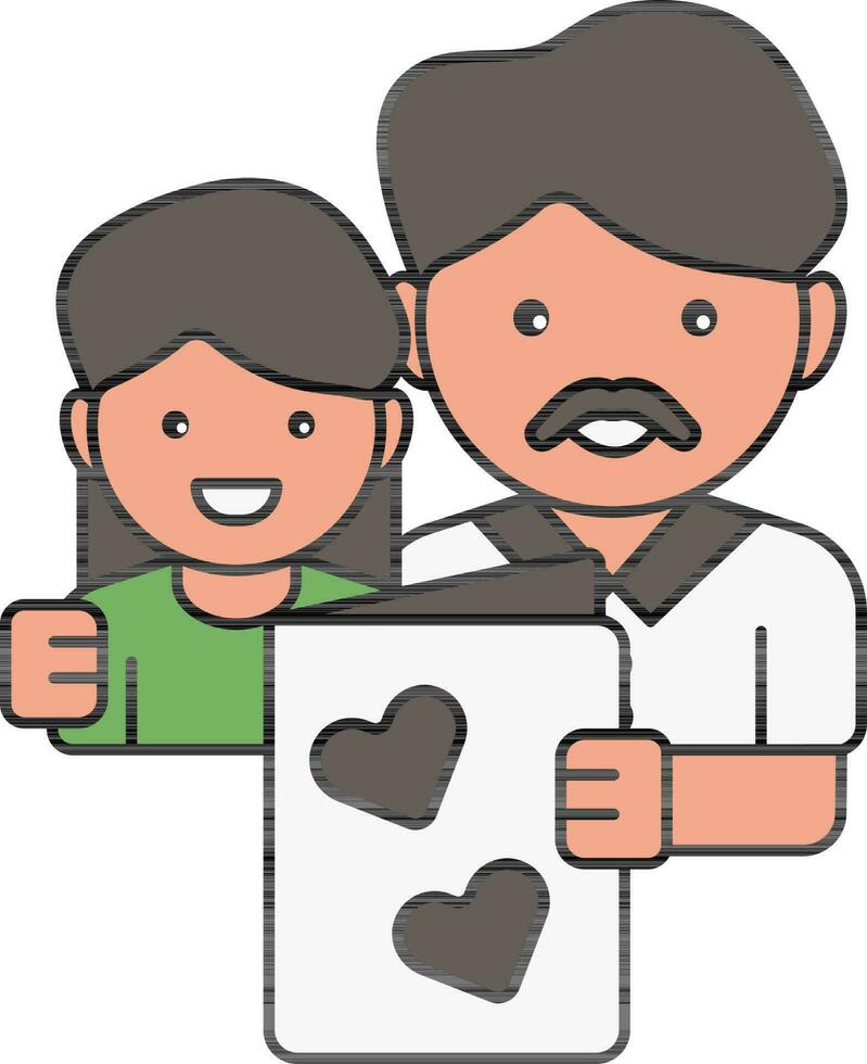 Illustration von Mann halten Gruß Karte mit seine Tochter. vektor