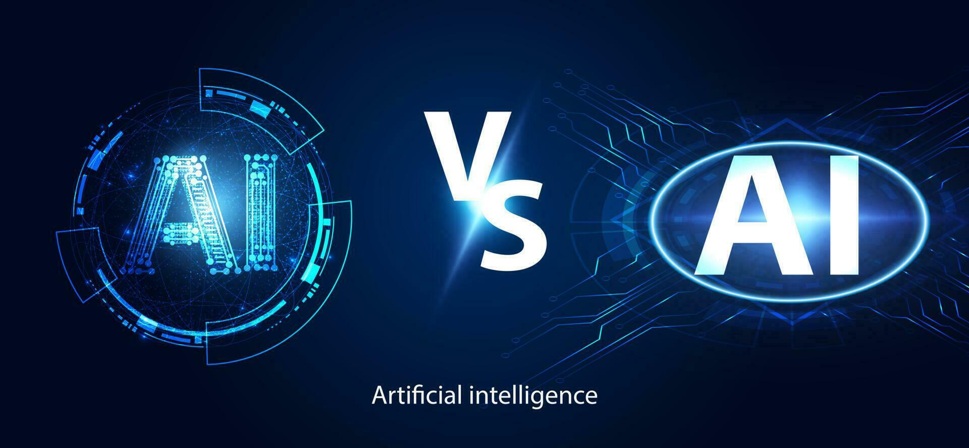 Konzept ai vs. ai Vergleich oder Duell zwischen künstlich Intelligenz. im das wettbewerbsfähig Epoche von ai auf ein Blau Hintergrund, futuristisch vektor