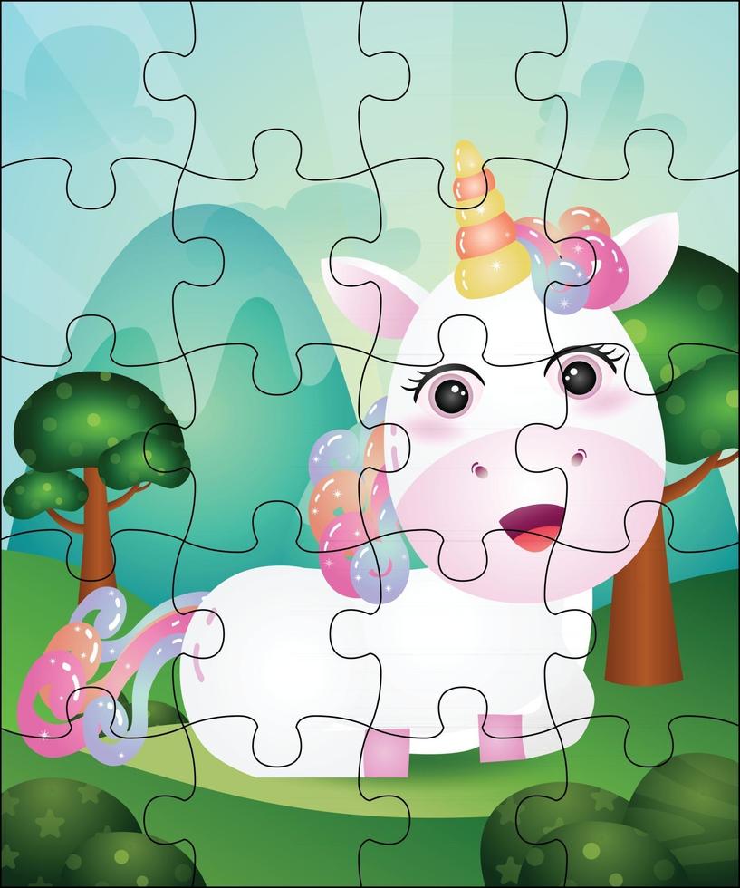 Puzzlespielillustration für Kinder mit niedlichem Einhorn vektor