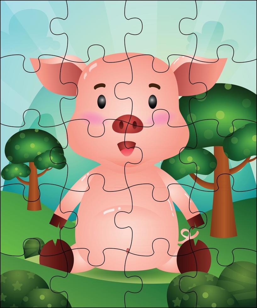 Puzzlespielillustration für Kinder mit niedlichem Schwein vektor