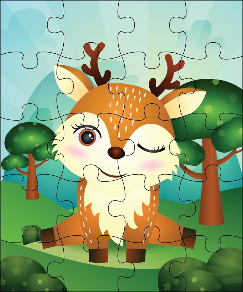 Puzzlespielillustration für Kinder mit niedlichem Hirsch vektor