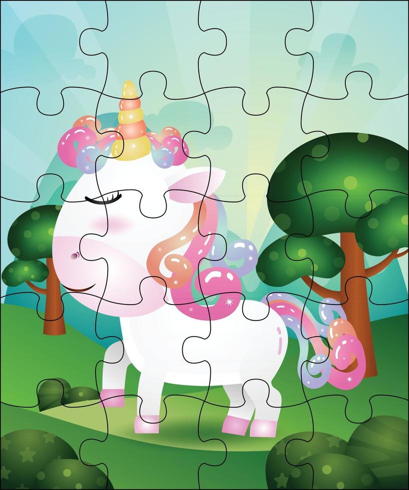 Puzzlespielillustration für Kinder mit niedlichem Einhorn vektor