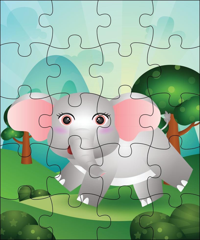 Puzzlespielillustration für Kinder mit niedlichem Elefanten vektor