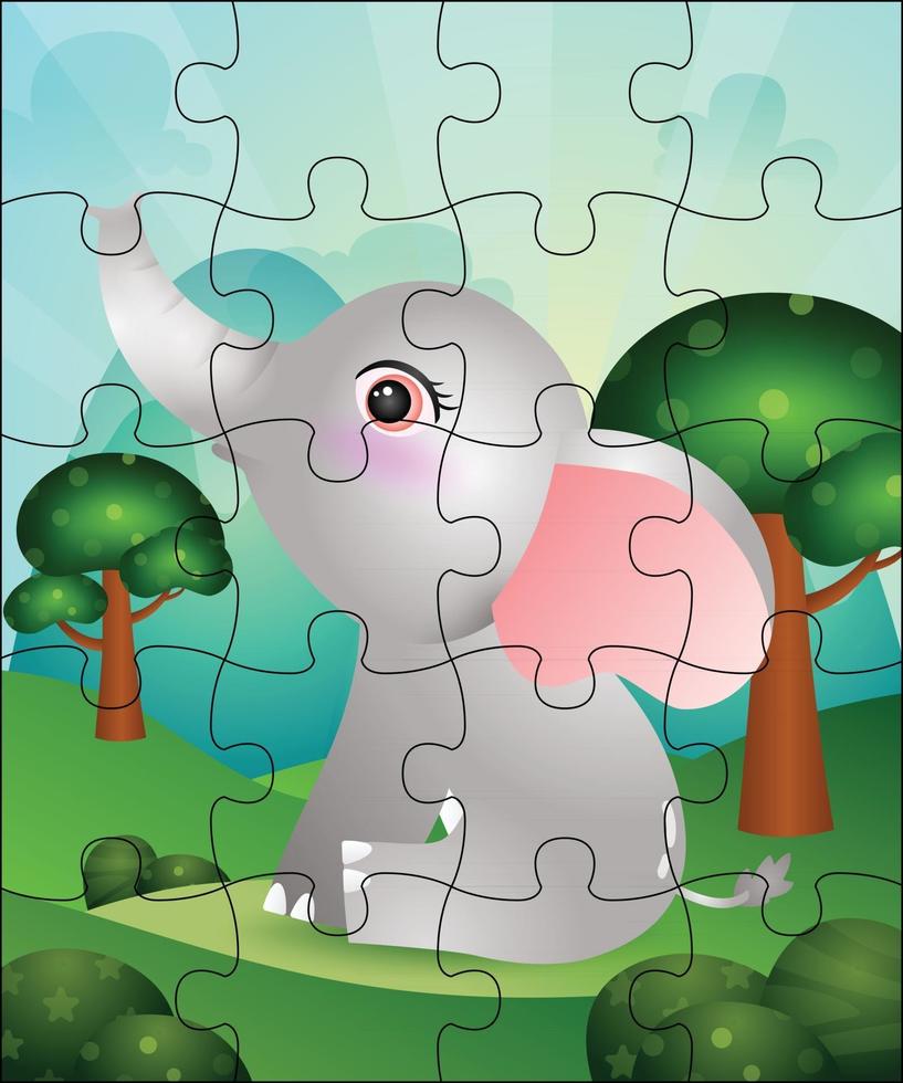 Puzzlespielillustration für Kinder mit niedlichem Elefanten vektor